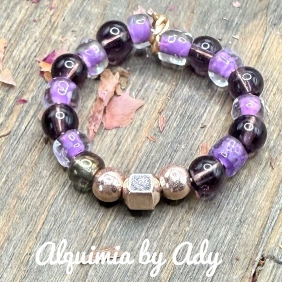 Alquimia Purple and Gold Beaded Ring - Picture 2 of 2